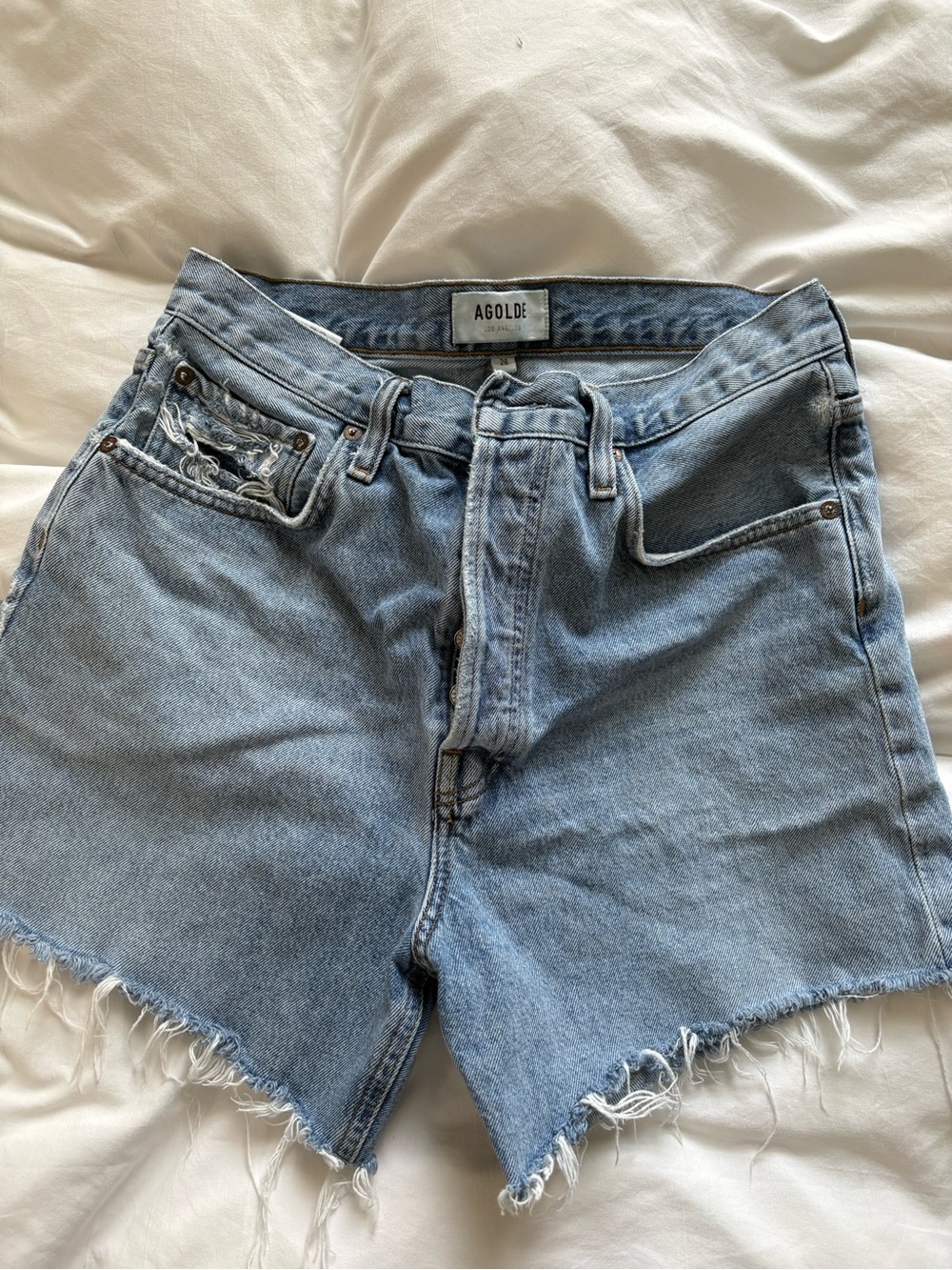 Agolde Light Blue Cutoff High-Rise Denim Shorts